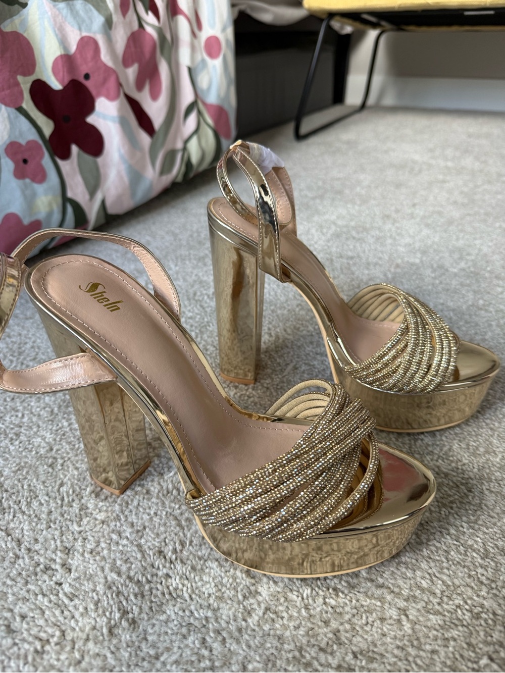 Gold Beaded Platform Heels Size 8